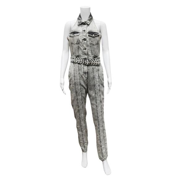 Retrofete Ben Acid Wash Cotton Denim Halter Jumpsuit Size US 6